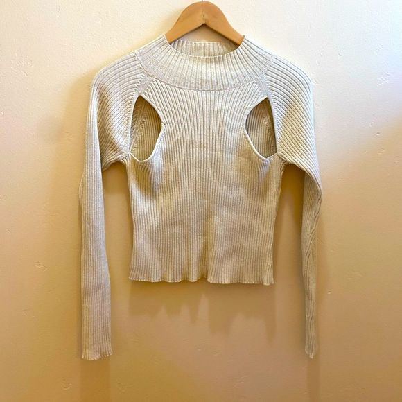 Open Edit Sweaters - Open Edit Ivory Peekaboo Crop Mock-neck Sweater Size Large NWT
